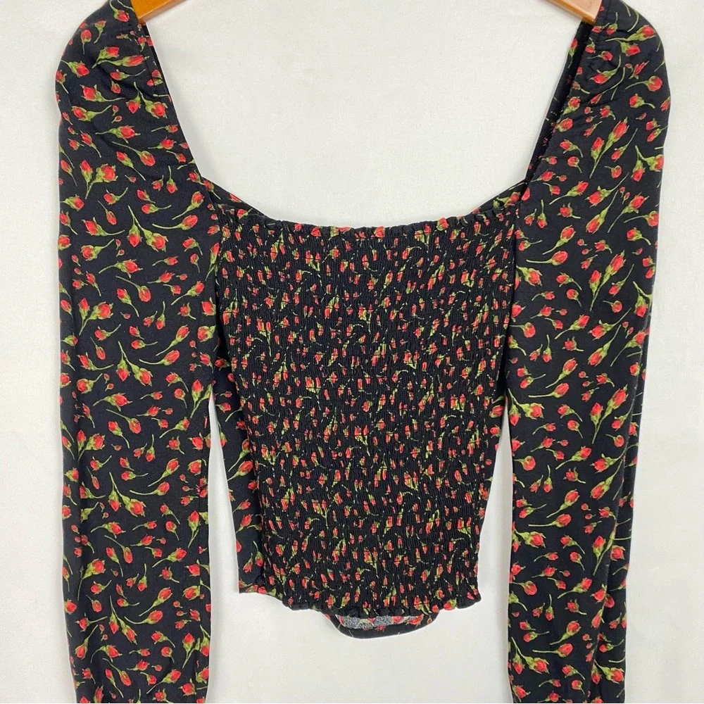 Reformation Reign Top Mina Size 2 Long Sleeve Floral Smocked Stretch - Picture 3 of 5